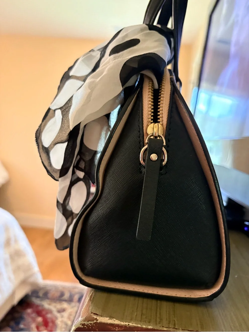 kate spade Pink and Black Dome Satchel with Scarf Accent
